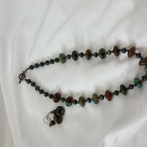 Turquoise and sterling silver necklace and earrings